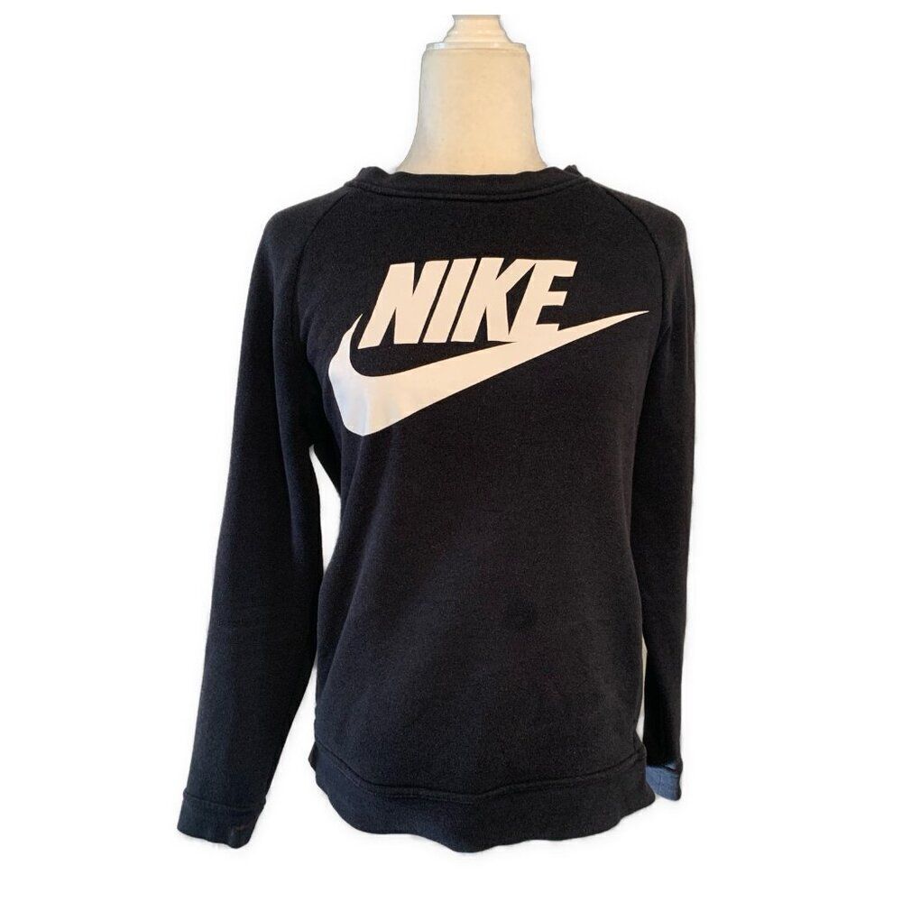 Nike Womens Black White Crew Neck Sweatshirt Long Sleeve Sweater Xs